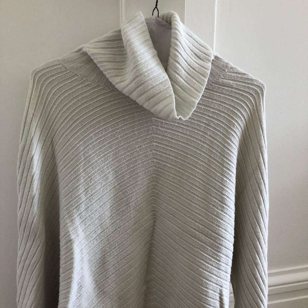 Anthropologie White Ribbed Mock Neck Sweater